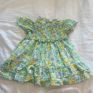 Janie and Jack Green Floral Smocked Ruffle Dress 6-12m